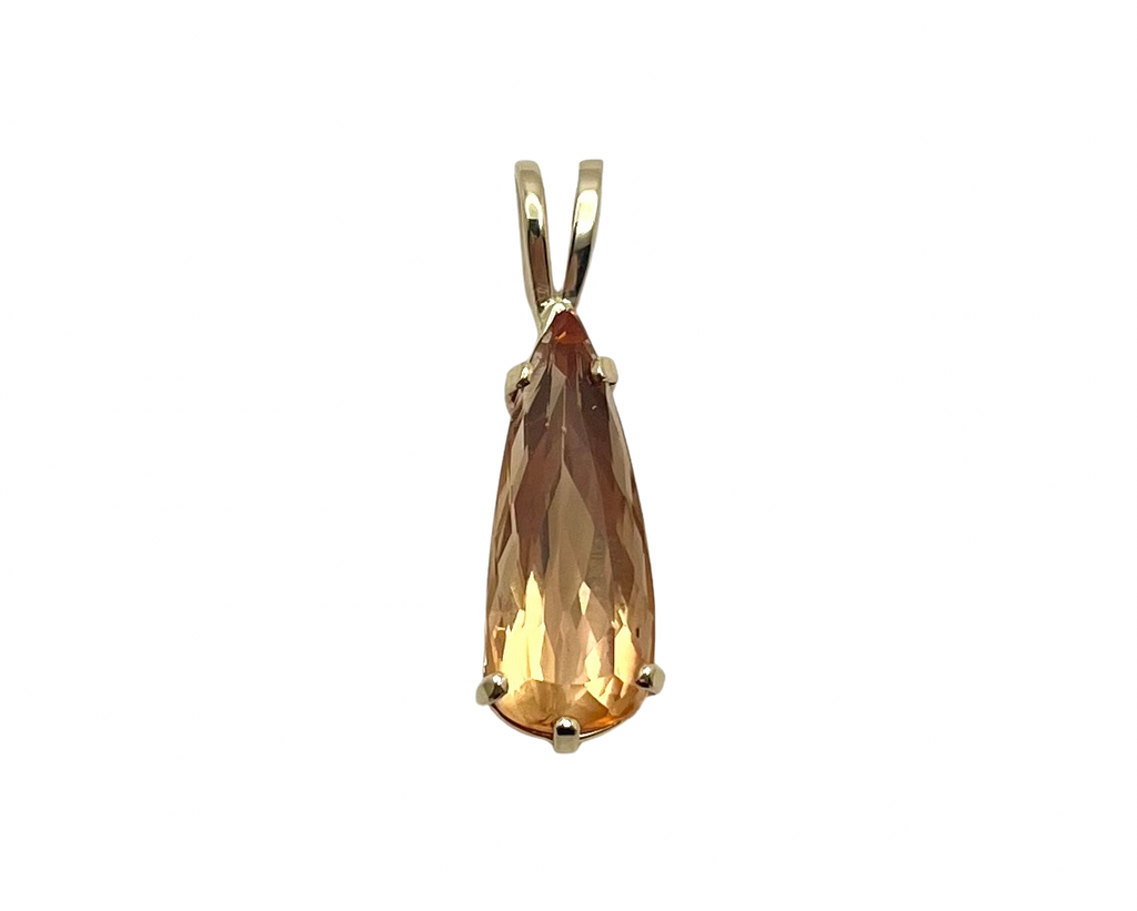 Pear Shaped Golden Topaz Pendant - Yellow Gold