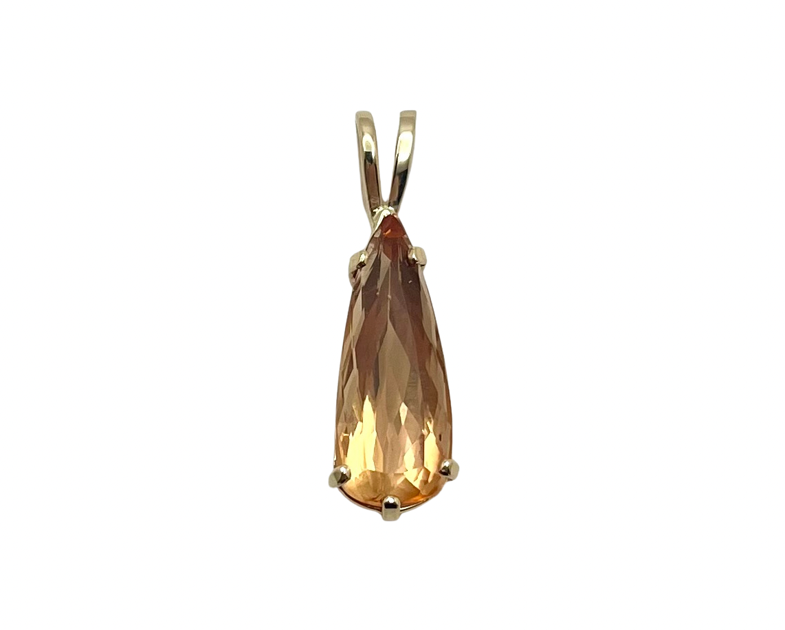 Pear Shaped Golden Topaz Pendant - Yellow Gold