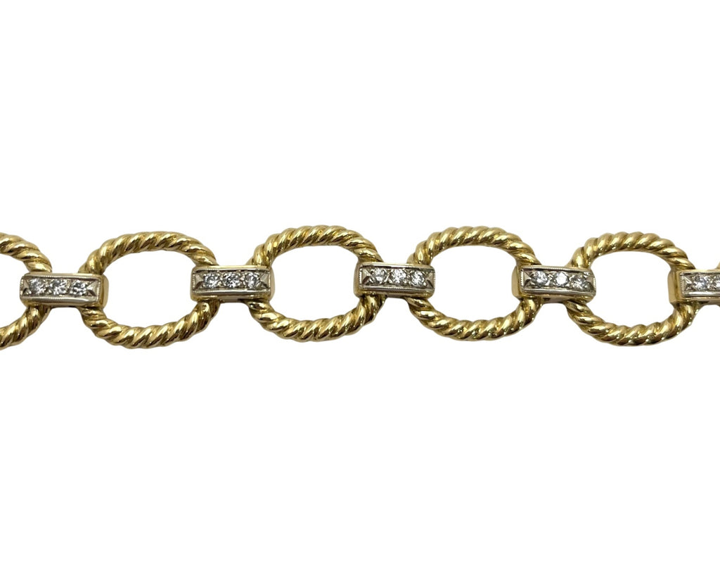 Oval Rope Bracelet with Pave Diamonds - Two Tone