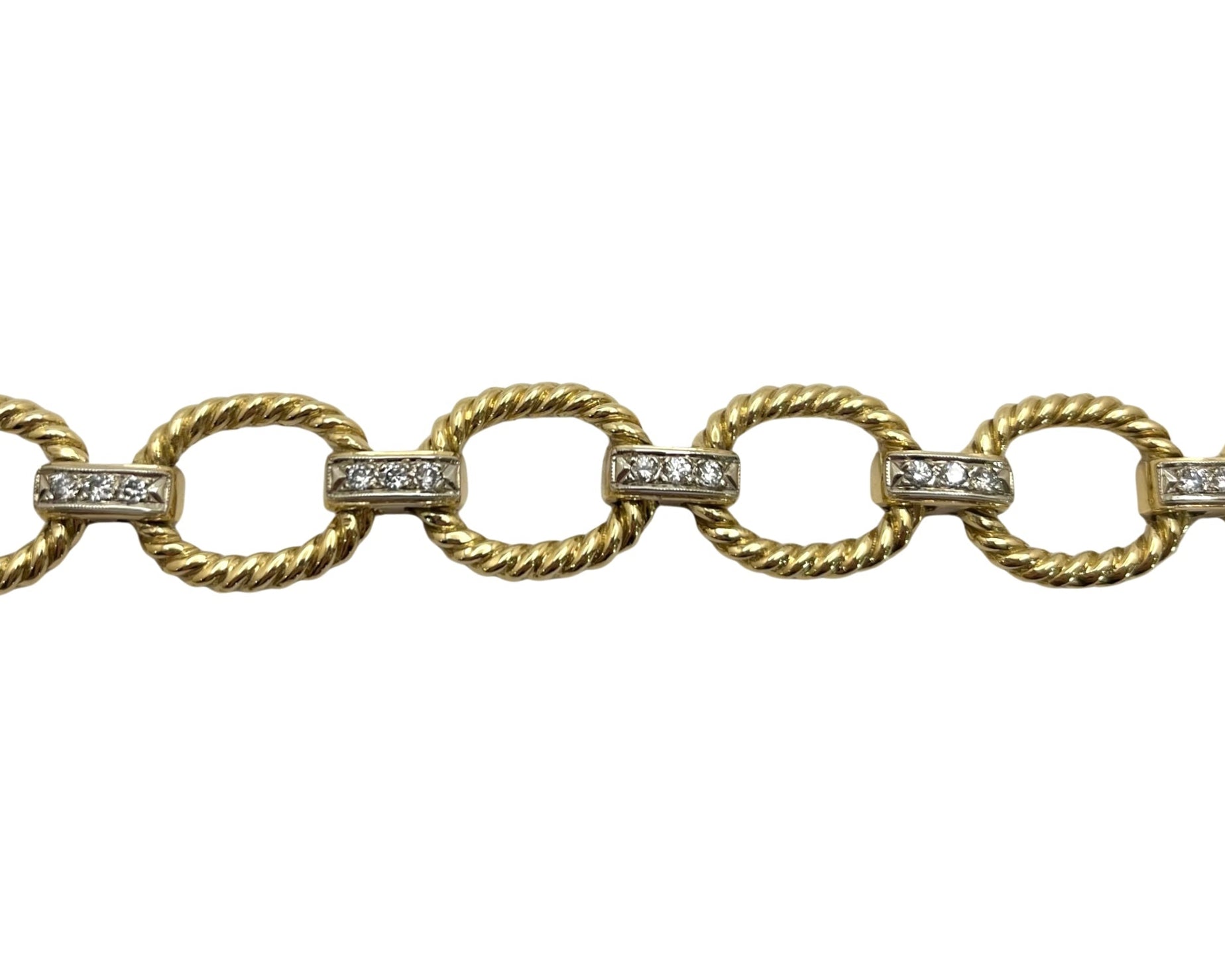 Oval Rope Bracelet with Pave Diamonds - Two Tone