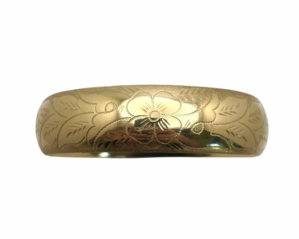 Floral Bangle Bracelet - Yellow Gold