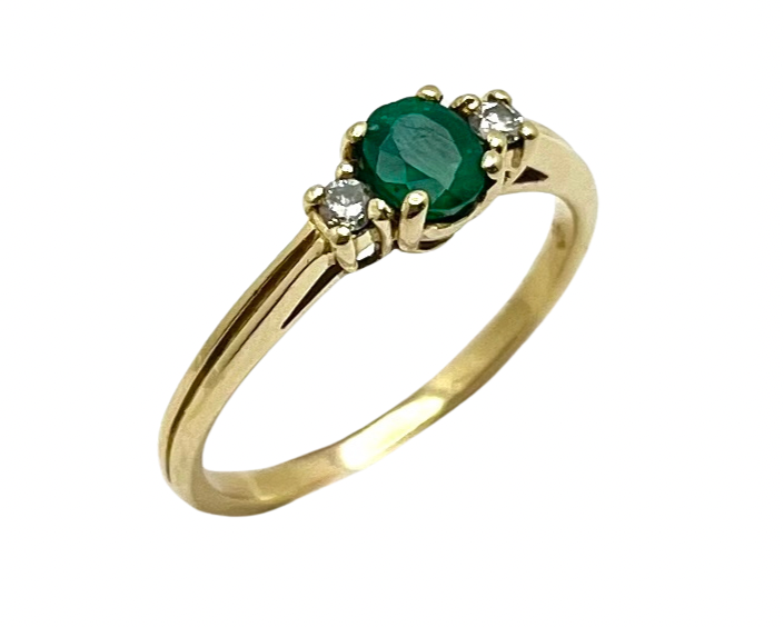 Emerald Ring with Accent Diamonds - Yellow Gold