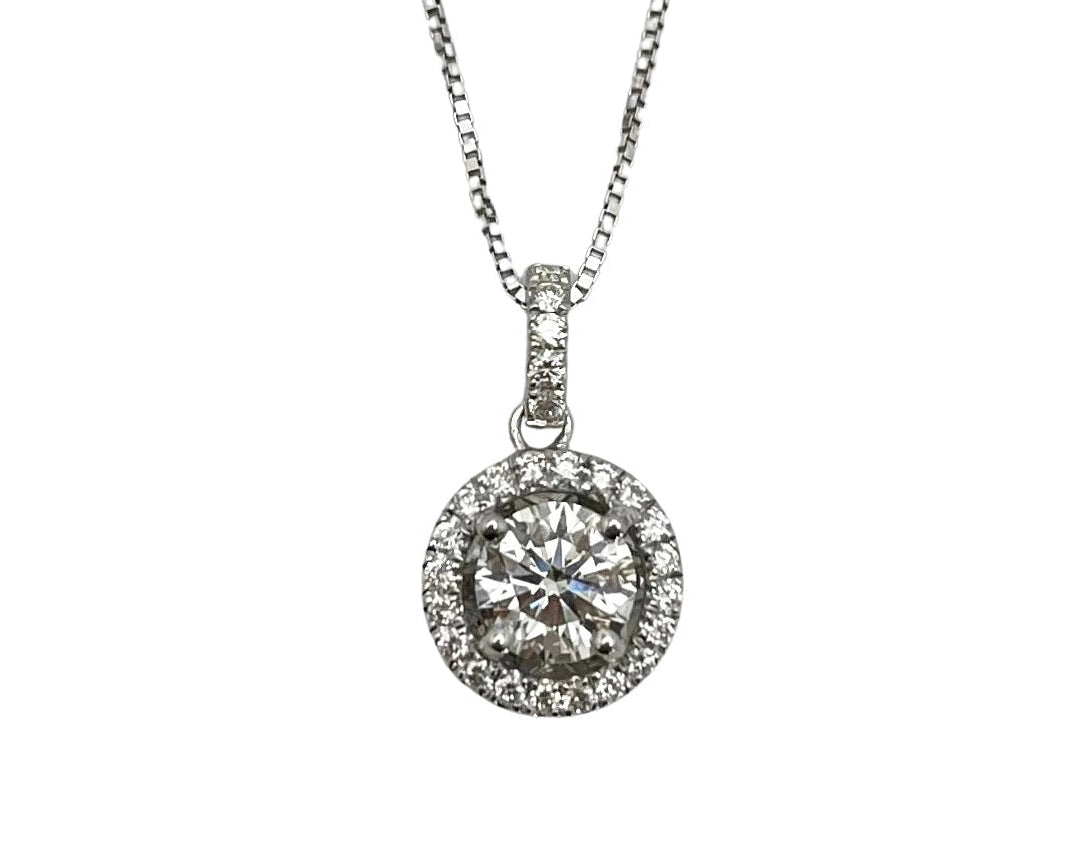 1.01ct Diamond Halo Pendant - White Gold
