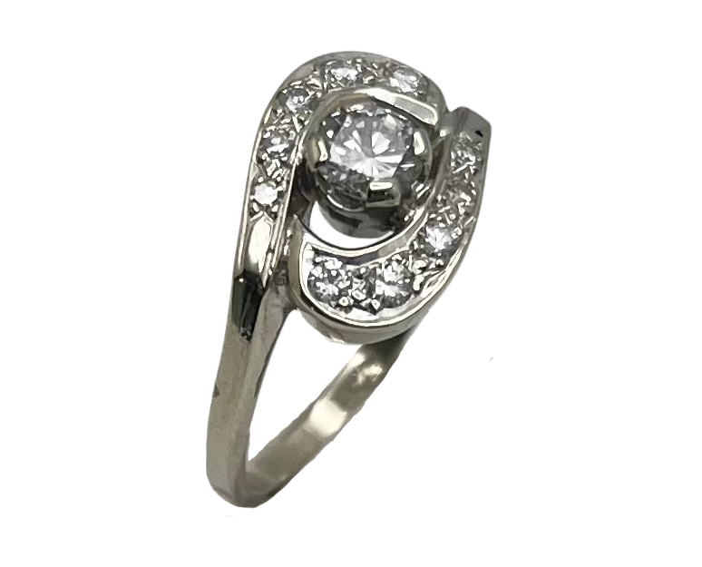 Mid-Century Diamond Bypass Ring - White Gold