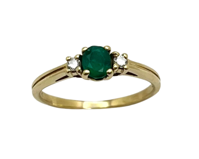 Emerald Ring with Accent Diamonds - Yellow Gold