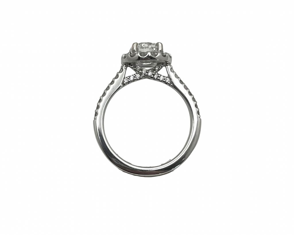 1.00ct Round Cut Diamond Halo Ring with Diamond Accented Band - White Gold