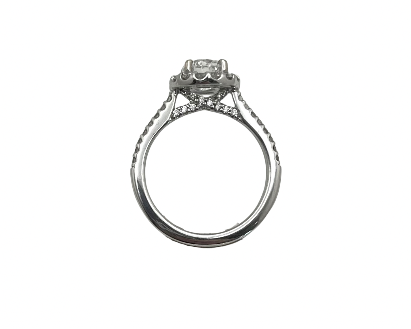 1.00ct Round Cut Diamond Halo Ring with Diamond Accented Band - White Gold