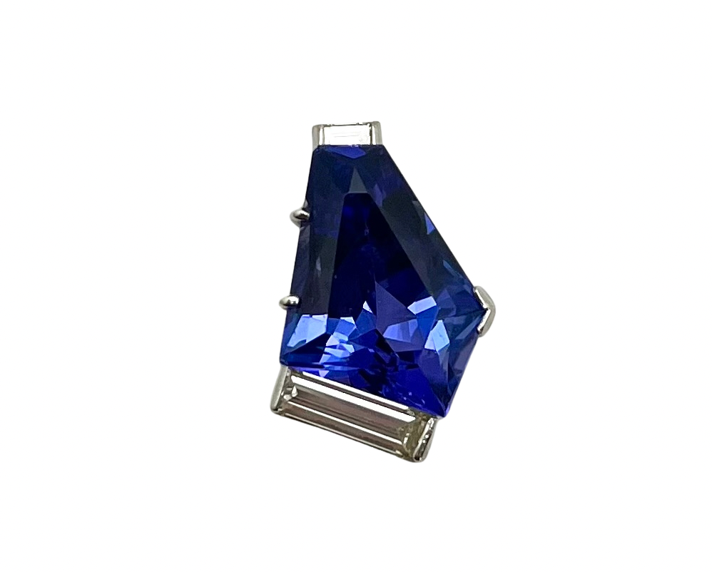 Contemporary Tanzanite Pendant with Diamond Accents - Platinum