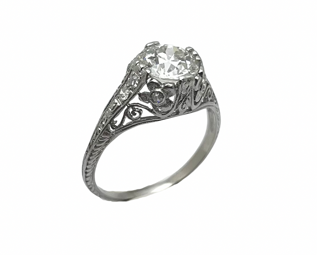 1.70ctw Edwardian Era Diamond Ring with Floral Detail - Platinum