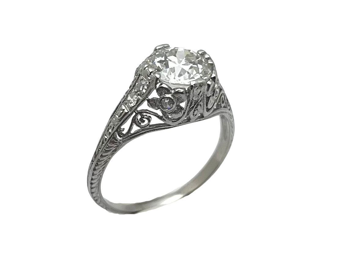 1.70ctw Edwardian Era Diamond Ring with Floral Detail - Platinum