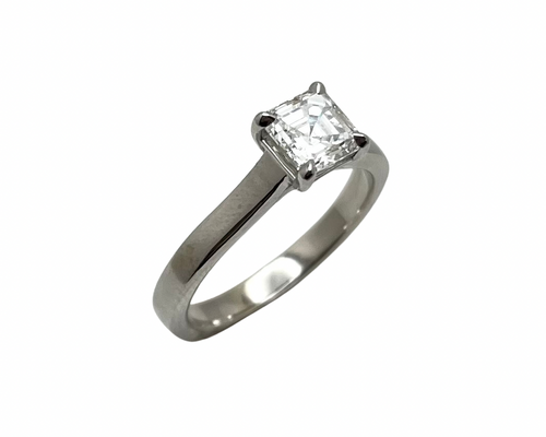 1.01ct Asscher Cut Diamond Solitaire Ring - White Gold