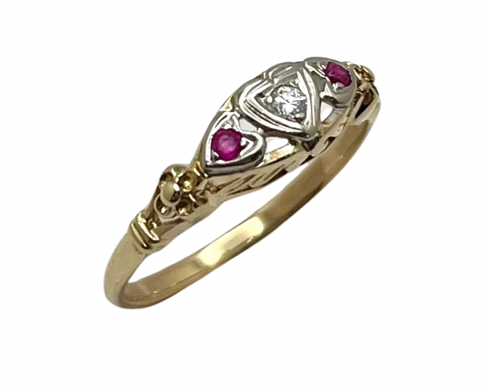 Ruby and Diamond Heart Ring - Two Tone