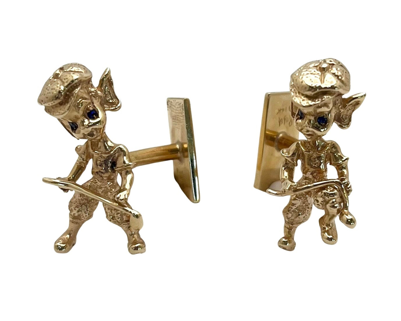 Golfing Leperchaun Cufflinks - Yellow Gold