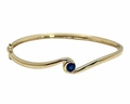 Crescent Moon Wave Bangle with Sapphire - Yellow Gold
