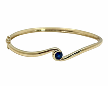 Load image into Gallery viewer, Crescent Moon Wave Bangle with Sapphire - Yellow Gold
