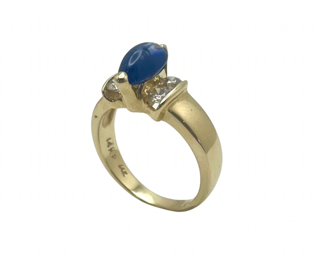 Marquise Cabochon Sapphire Ring with Accent Diamonds - Yellow Gold