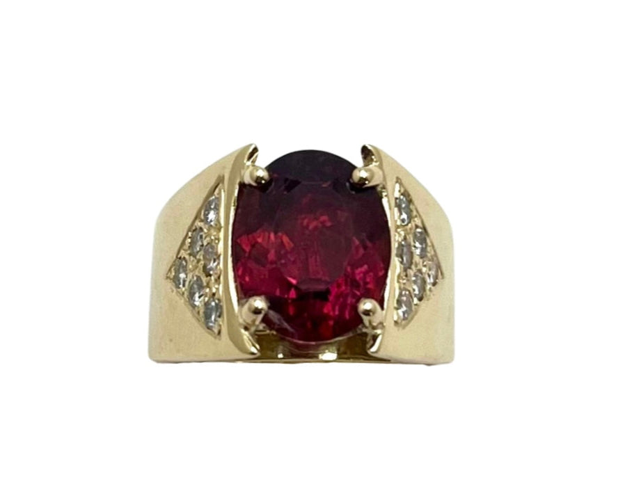 Rubellite Tourmaline Ring with Diamond Accents - Yellow Gold