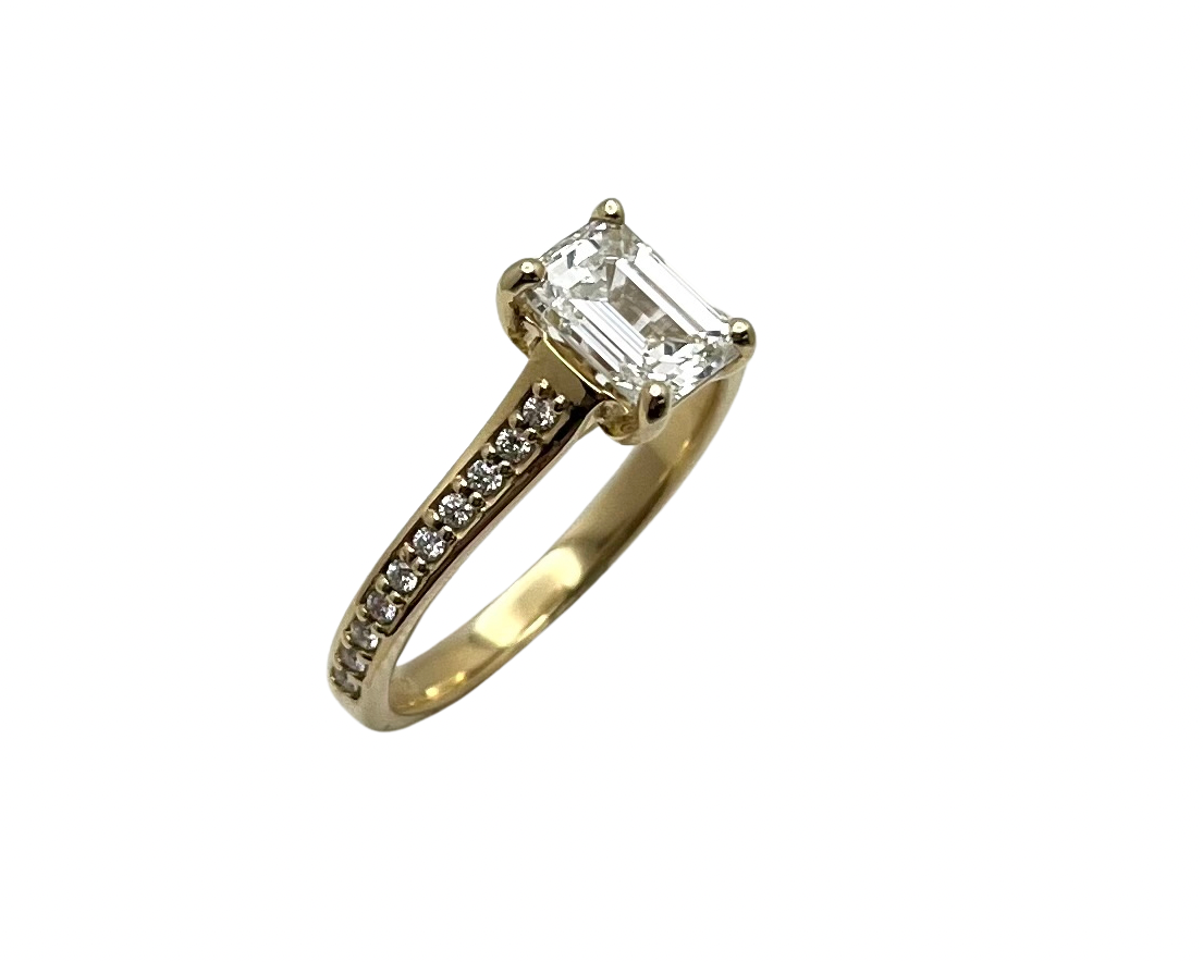 1.20ct Emerald Cut Diamond Ring with Diamond Accented Shank - Yellow Gold