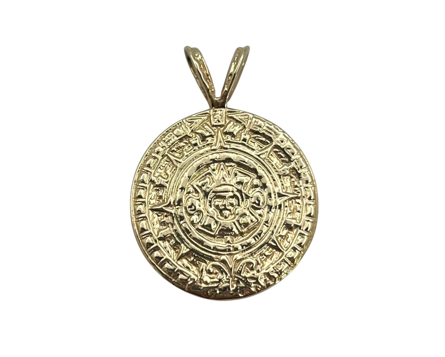 Aztec Calendar Pendant - Yellow Gold