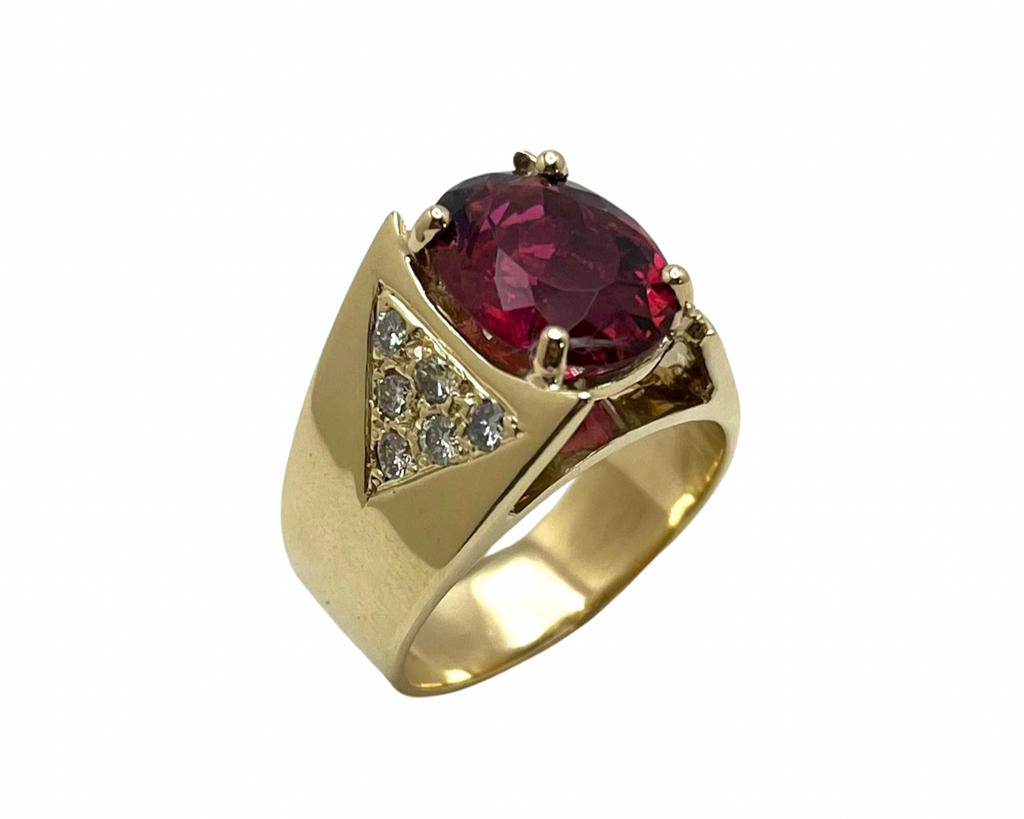 Rubellite Tourmaline Ring with Diamond Accents - Yellow Gold