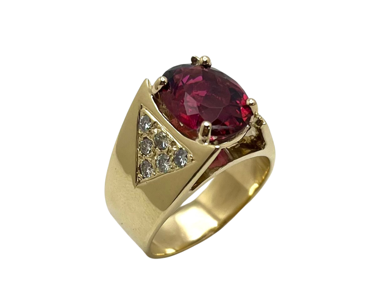 Rubellite Tourmaline Ring with Diamond Accents - Yellow Gold