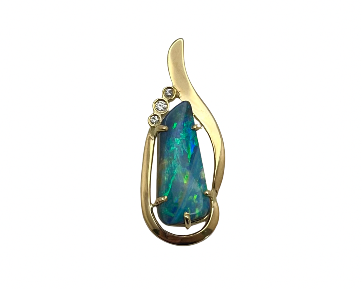 Freeform Boulder Opal Pendant with Diamond Accents - Yellow Gold