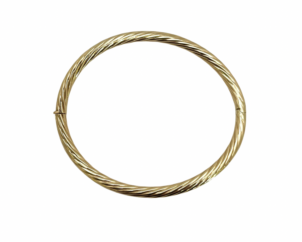 Oval Twist Design Bangle Bracelet - Yellow Gold