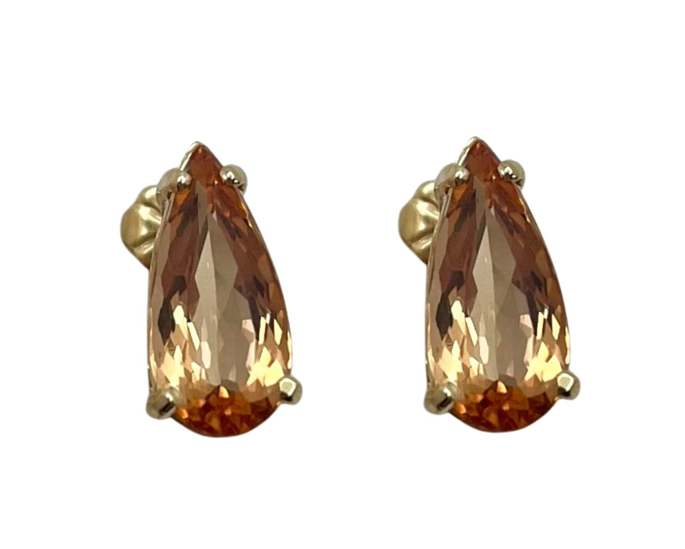 Pear Shaped Golden Topaz Earrings - Yellow Gold