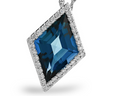 London Blue Topaz Pendant with Diamond Halo - White Gold