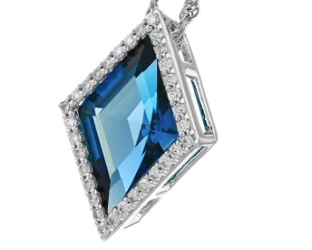 London Blue Topaz Pendant with Diamond Halo - White Gold