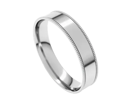 4mm Flat Profile Band with Milgrain Borders - White Gold