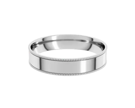Flat Profile Band with Milgrain Borders 4mm - White Gold