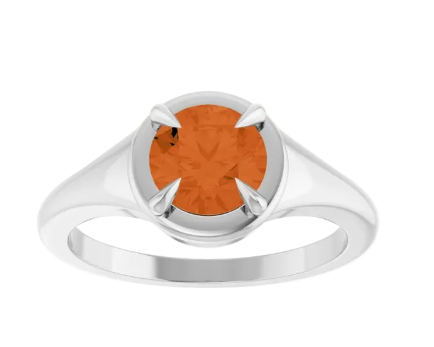 Spessartite Garnet Solitaire Ring - White Gold