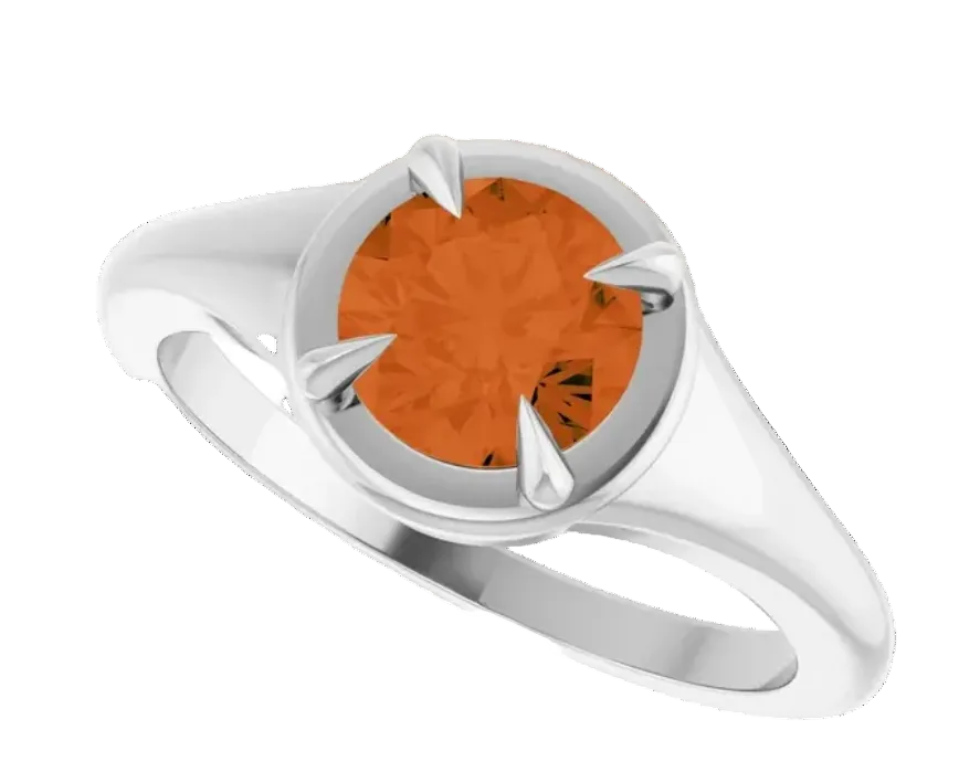 Spessartite Garnet Solitaire Ring - White Gold