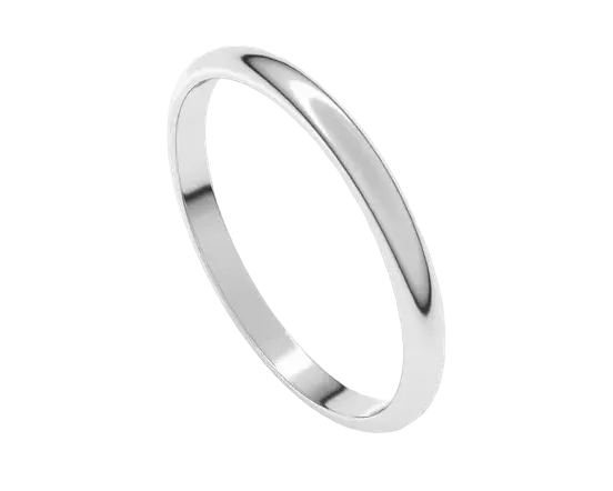 2mm Half Round Band - White Gold