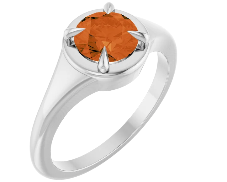 Spessartite Garnet Solitaire Ring - White Gold