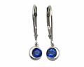Crescent Moon Dangle Earrings with Sapphire - White Gold