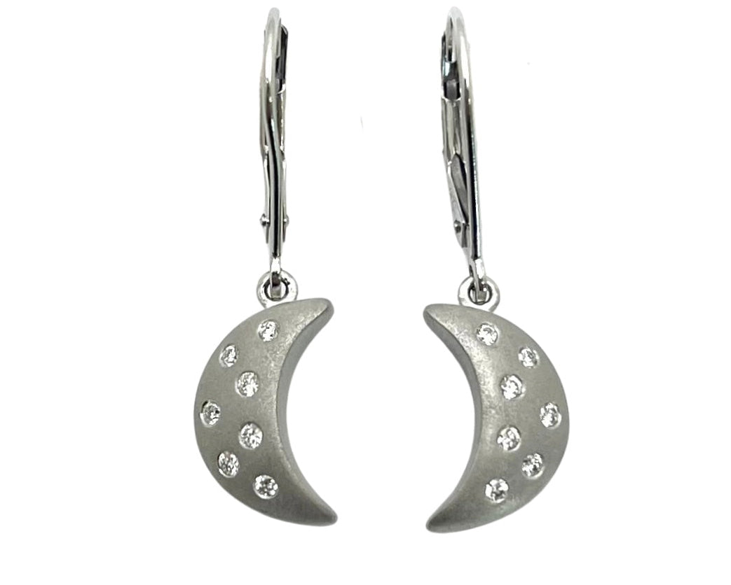 Moonlight Dangle Earrings with Diamond Accents - White Gold