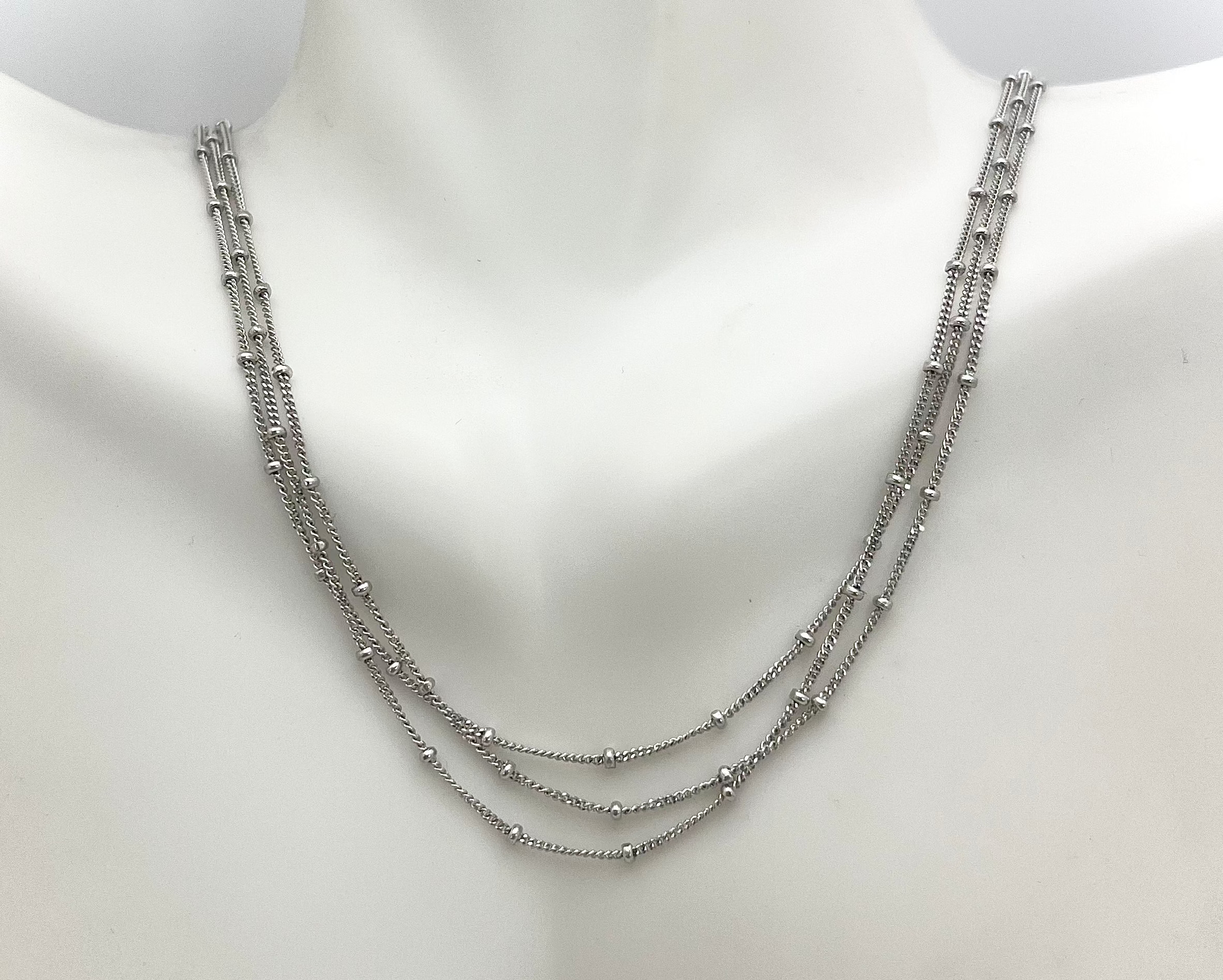 Triple Strand Beaded Necklace - White Gold