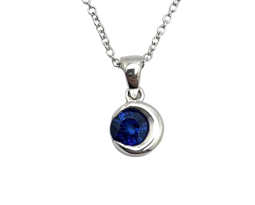 Crescent Moon Pendant with Sapphire - White Gold