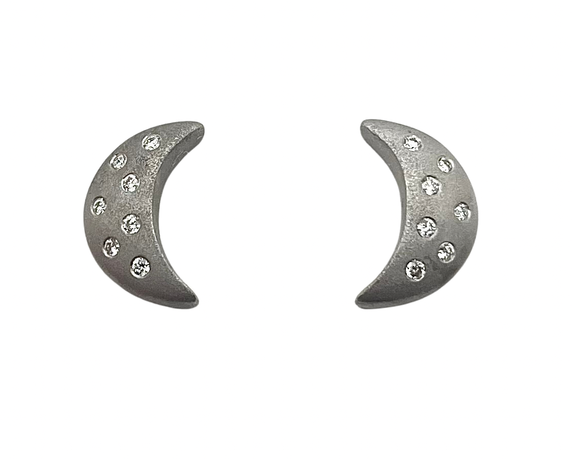 Moonlight Stud Earrings with Diamonds - White Gold