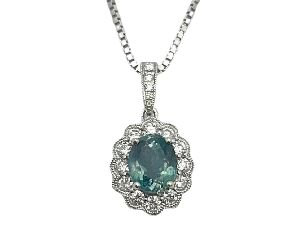 1.49ct Oval Alexandrite Pendant with Diamond Halo - White Gold