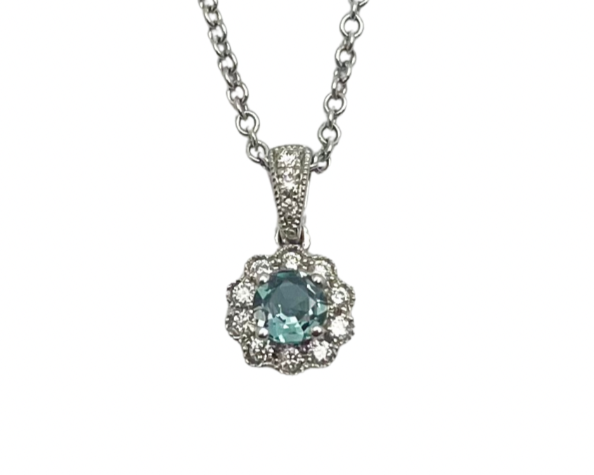 0.23ct Round Alexandrite Halo Pendant - White Gold