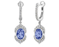 Oval Tanzanite Dangle Earrings with Pave Diamond Accents - White Gold