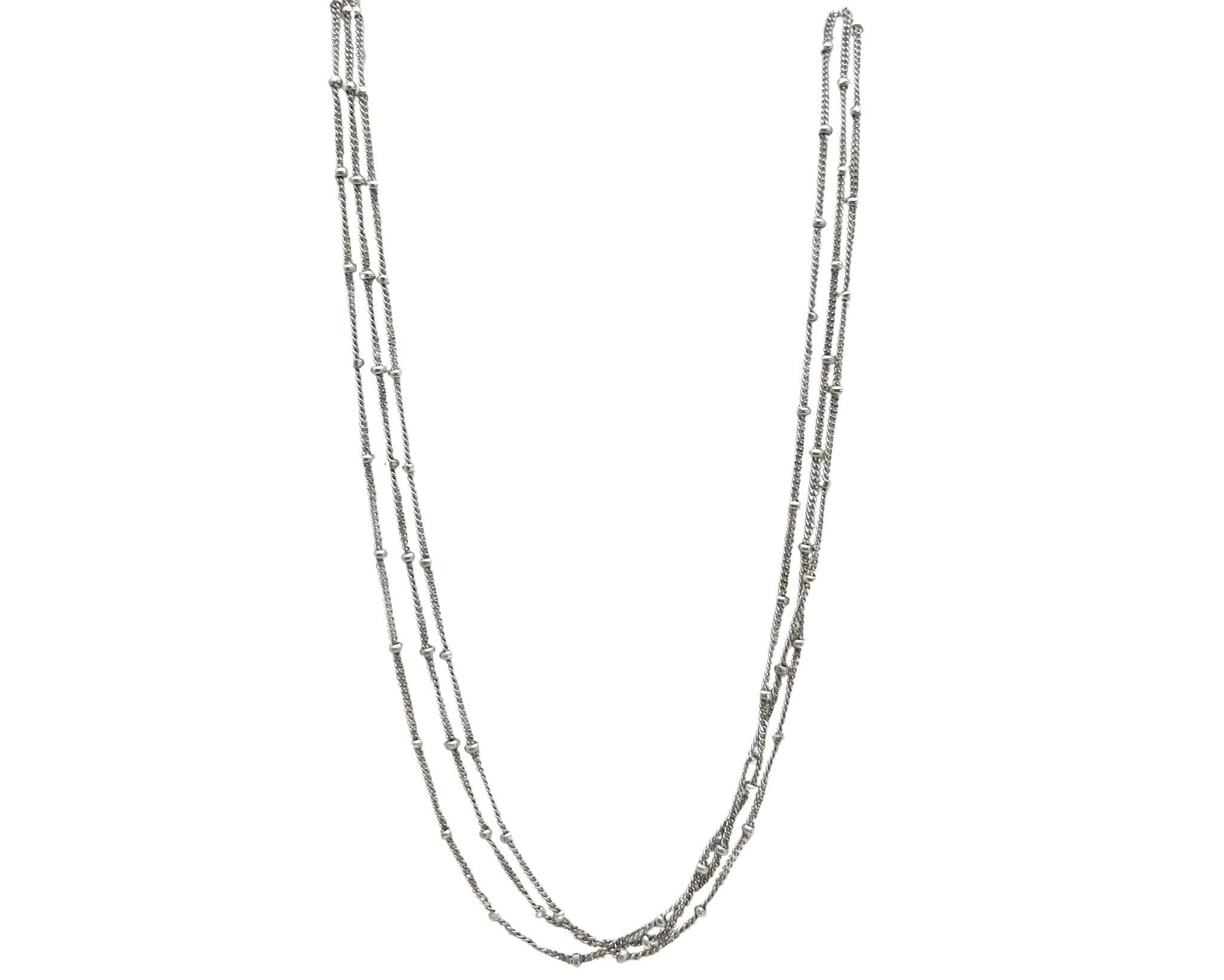 Triple Strand Beaded Necklace - White Gold