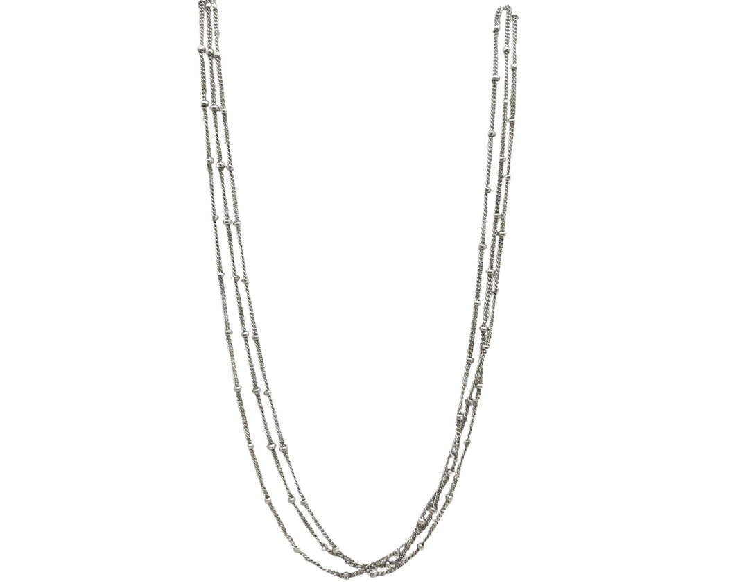 Triple Strand Beaded Necklace - White Gold
