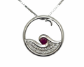 Moon Glow Pendant with Ruby Center and Accenting Diamonds - White Gold