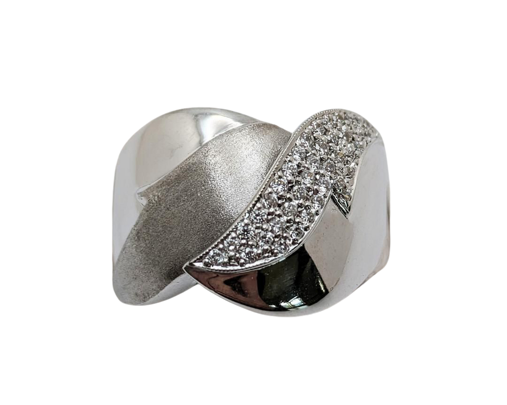Wide Overlap Design Band with Pave Diamonds - White Gold