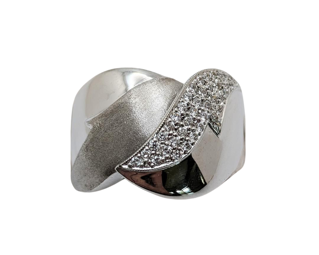 Wide Overlap Design Band with Pave Diamonds - White Gold