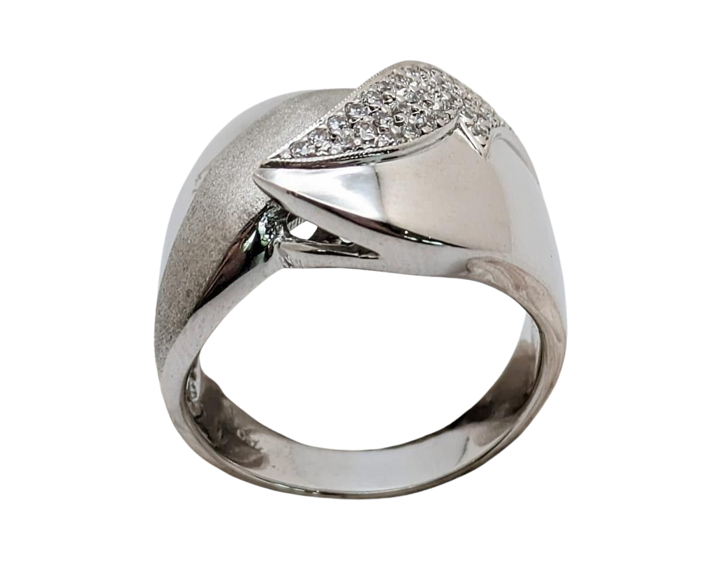 Wide Overlap Design Band with Pave Diamonds - White Gold